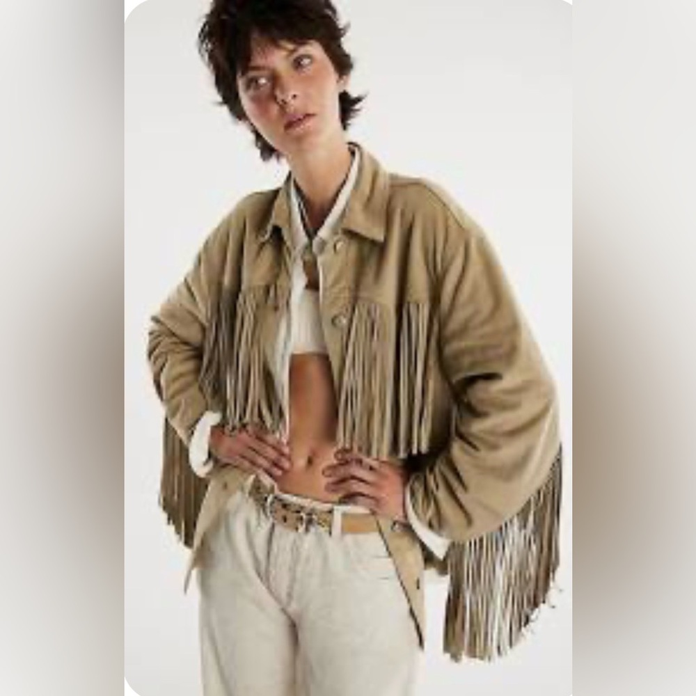 Free People Fringe Out Vegan Suede Jacket We The Free Pockets Smocked Green